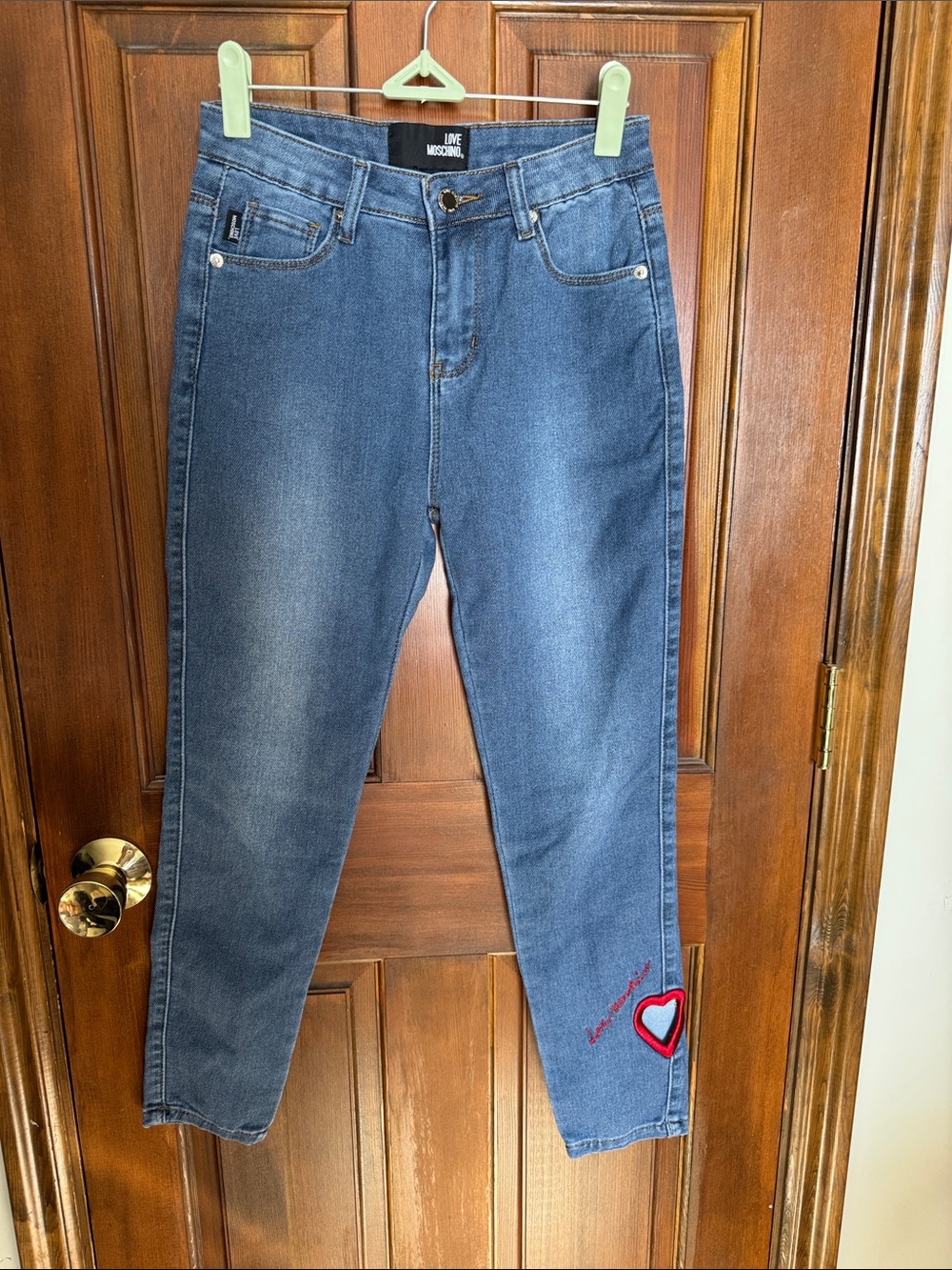 Love Moschino | Blue High-Rise Jeans with Red Heart Accent Size 27
